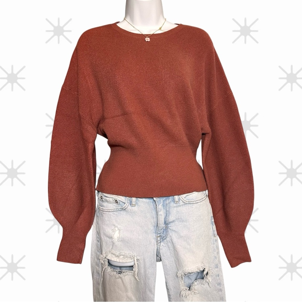 Express Terracotta women’s balloon sleeve  cropped knit pullover casual sweater